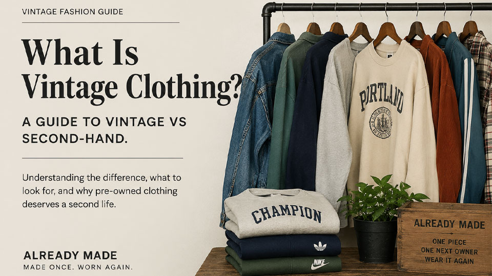 Selection of vintage and second-hand clothing on a rail