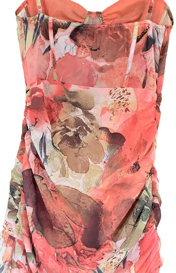 New modern PrettyLittleThing Orange floral print dress, back view